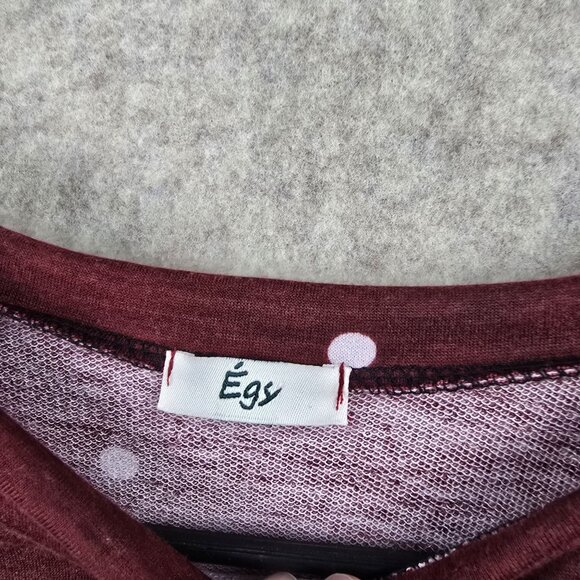 Womens Burgundy Polka Dot & Plaid Long Sleeve Top By Égy Size S - Picture 3 of 5